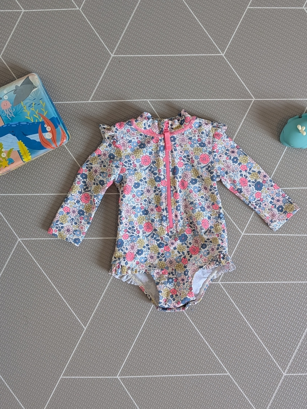 Tape À L'œil - 6M -  Baby  Long-Sleeve Floral Rash Guard Swimsuit - Pink/Blue